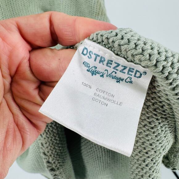 Luxury Vintage 100% Cotton Knit Sweater Sage Green Long Sleeve V-Neck 2XL - Picture 6 of 8
